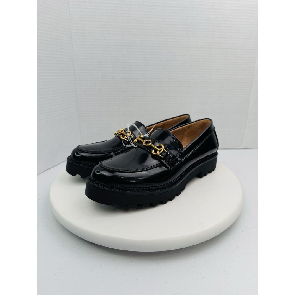 Circus by Sam Edelman Black Patent Loafers with Gold Chain